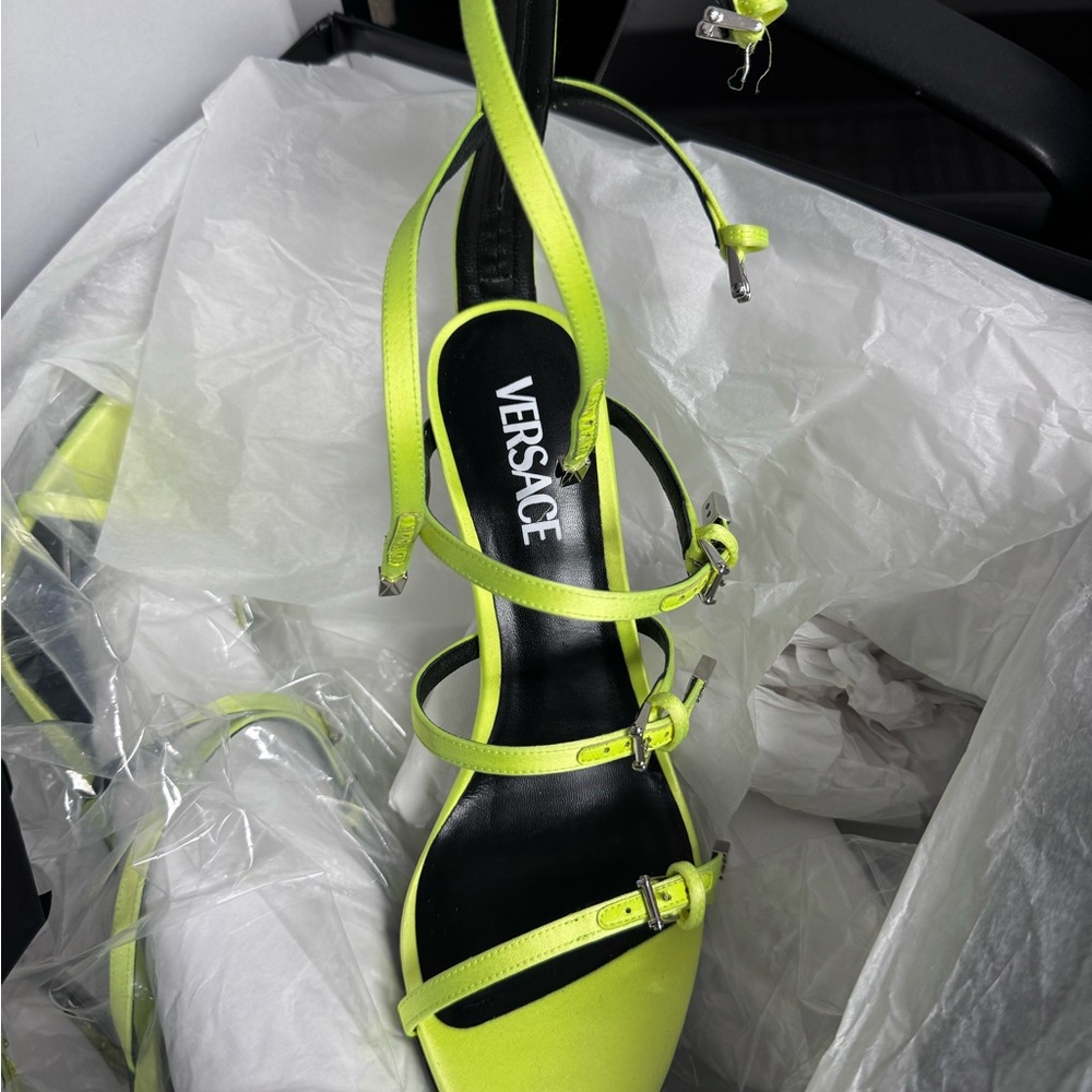 Versace Green Heels Modern Strappy Design